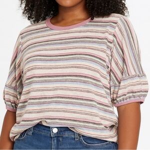 THML Balloon Sleeve Striped Scoop Neck Blouse Top